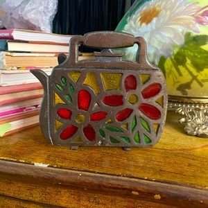 Vintage Cast Iron Teapot Napkin Holder
